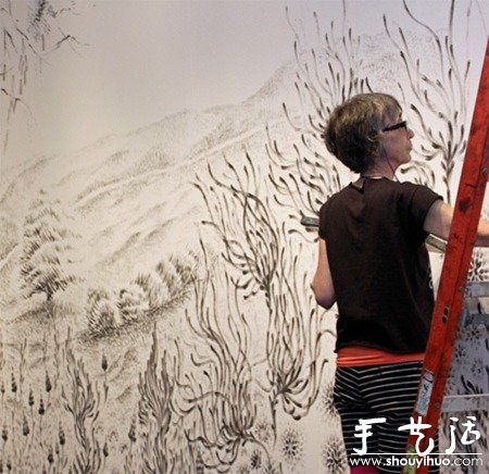 手指粘木炭粉后DIY創(chuàng)作的風(fēng)景繪畫 -  rpnrmr.com