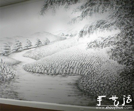 手指粘木炭粉后DIY創(chuàng)作的風(fēng)景繪畫 -  rpnrmr.com