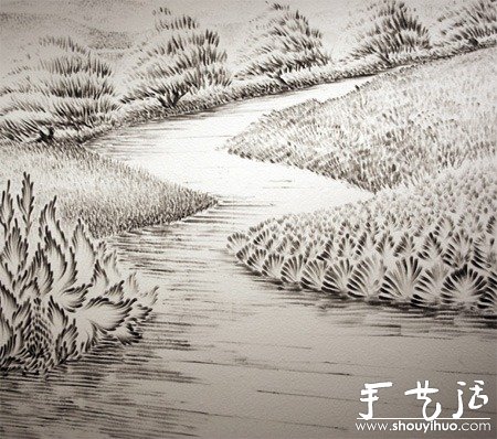 手指粘木炭粉后DIY創(chuàng)作的風(fēng)景繪畫 -  rpnrmr.com