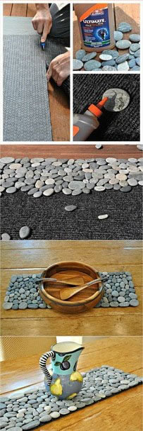 廢舊毯子和鵝卵石手工DIY地板墊子的教程 -  rpnrmr.com