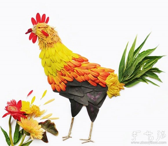 鮮花花瓣和植物枝干DIY的鳥類 -  rpnrmr.com