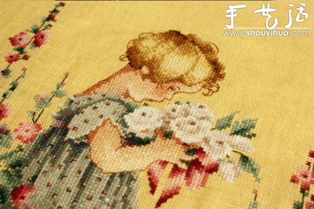 田園風(fēng)采花姑娘十字繡圖案 -  rpnrmr.com