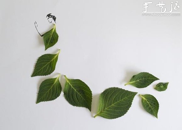 簡單插圖與葉子的擺放 DIY穿連衣裙的女人 -  rpnrmr.com
