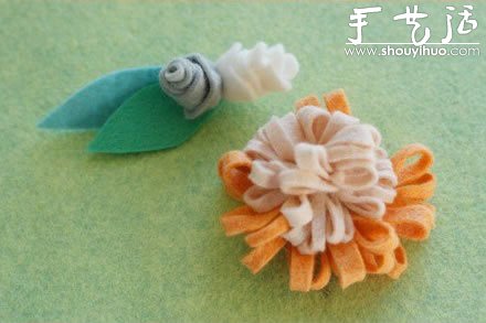 手工布藝制作帶綠葉的花朵 -  rpnrmr.com