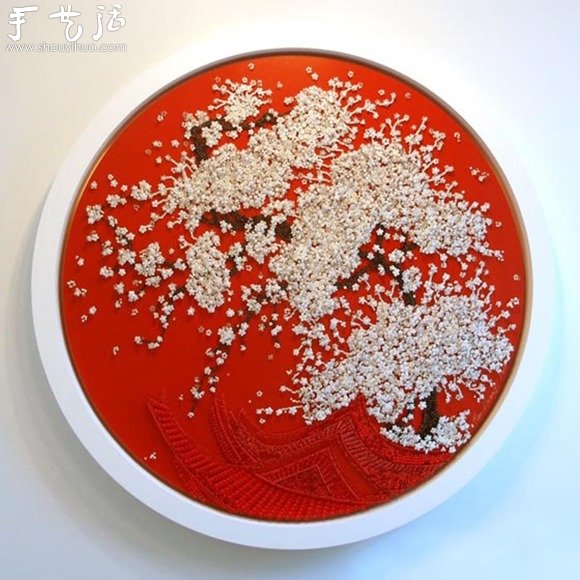 利用紐扣、串珠和大頭針DIY的櫻花樹 -  rpnrmr.com