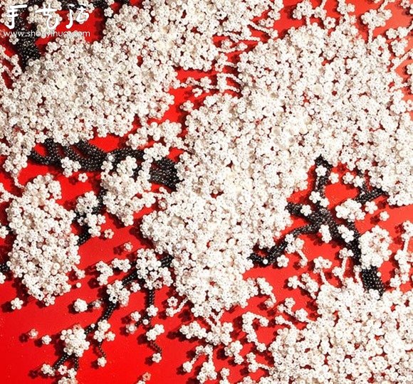 利用紐扣、串珠和大頭針DIY的櫻花樹 -  rpnrmr.com