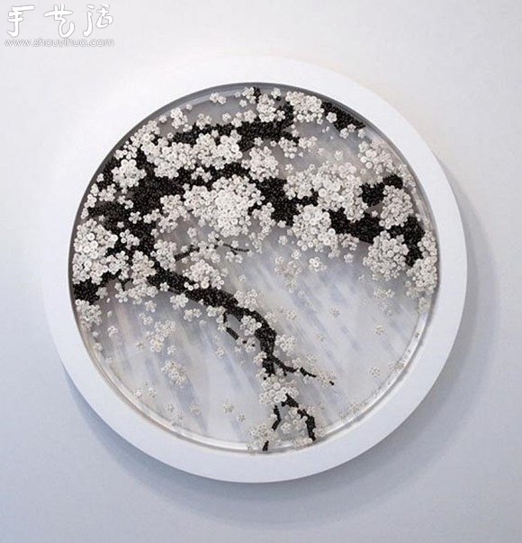 利用紐扣、串珠和大頭針DIY的櫻花樹 -  rpnrmr.com
