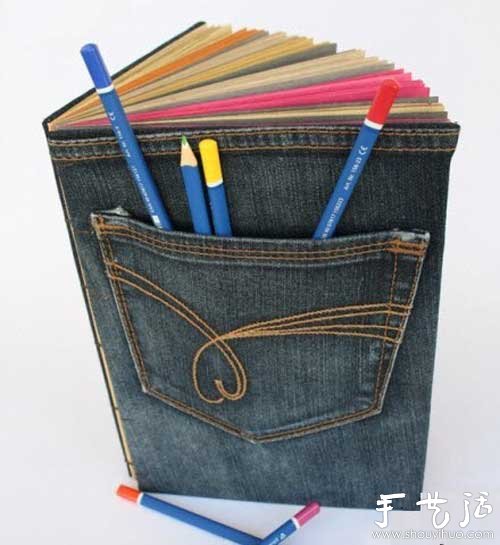 牛仔褲舊物改造 DIY時尚創(chuàng)意書套 -  rpnrmr.com