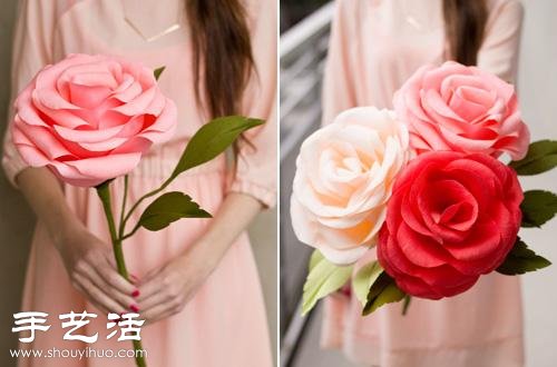 縐紗紙+紙藝 手工制作富貴吉祥玫瑰花 -  rpnrmr.com