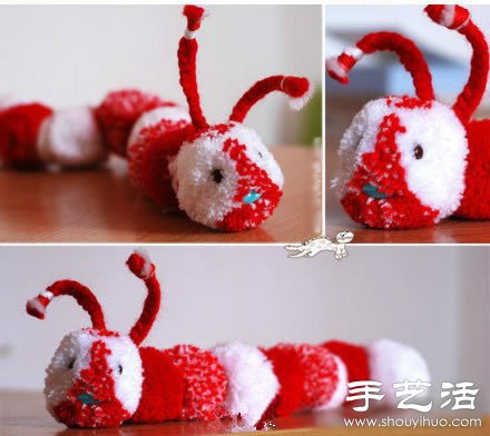 毛線+叉子+串珠 手工制作可愛(ài)毛毛蟲玩具 -  rpnrmr.com