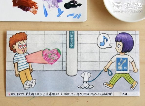 手繪與郵票圖案巧妙結(jié)合 DIY暖暖的信封  -  rpnrmr.com