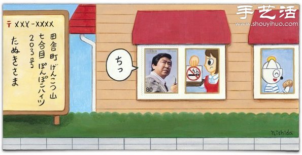 手繪與郵票圖案巧妙結(jié)合 DIY暖暖的信封  -  rpnrmr.com
