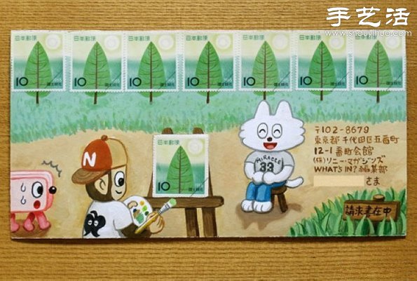 手繪與郵票圖案巧妙結(jié)合 DIY暖暖的信封  -  rpnrmr.com