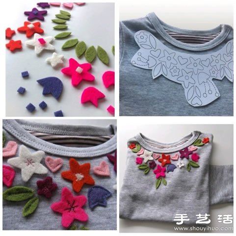 DIY帶漂亮毛氈布材質(zhì)花朵圖案的漂亮T恤 -  rpnrmr.com