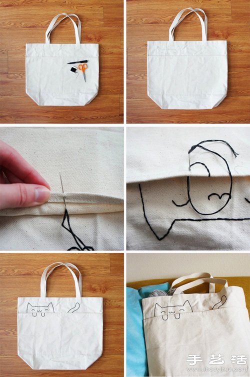 簡單刺繡DIY改造貓咪圖案手提袋 -  rpnrmr.com