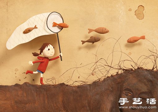 “捕魚”的小女孩手工藝品 -  rpnrmr.com