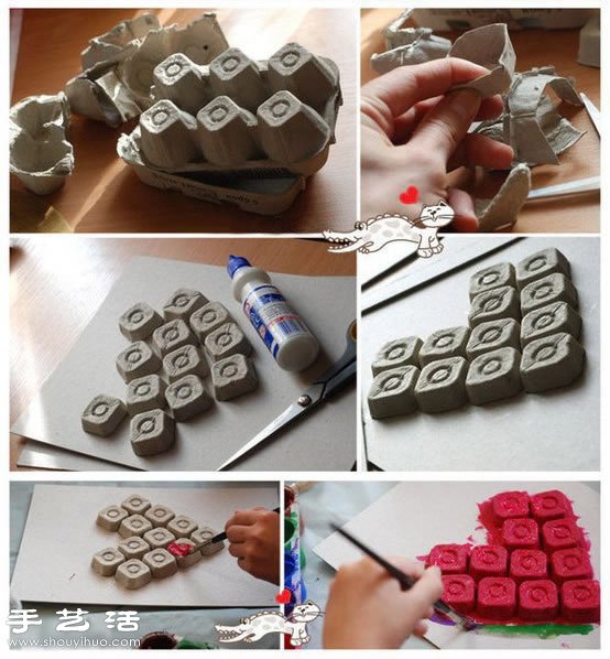 蛋托變廢為寶制作立體的心形裝飾畫 -  rpnrmr.com