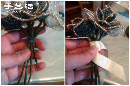 串珠玫瑰花手捧花手工制作圖解教程 -  rpnrmr.com