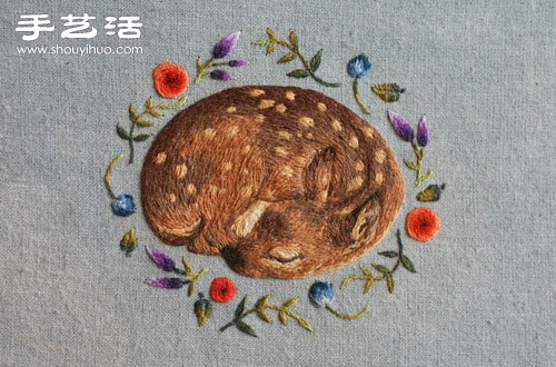 手工刺繡安睡沉睡的梅花鹿圖案圖解教程 -  rpnrmr.com