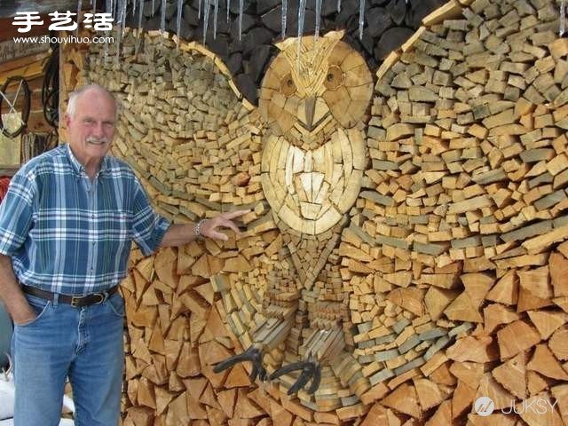 82歲老爺爺利用搜集的木塊DIY馬賽克貓頭鷹 -  rpnrmr.com