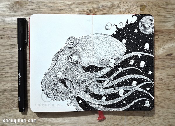 普通黑筆畫出天馬行空精美畫作 -  rpnrmr.com
