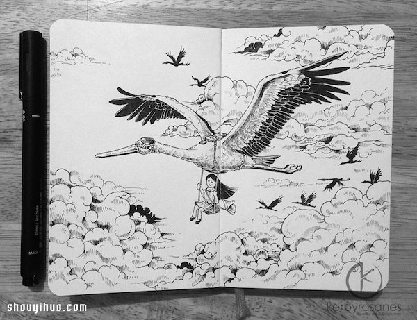 普通黑筆畫出天馬行空精美畫作 -  rpnrmr.com
