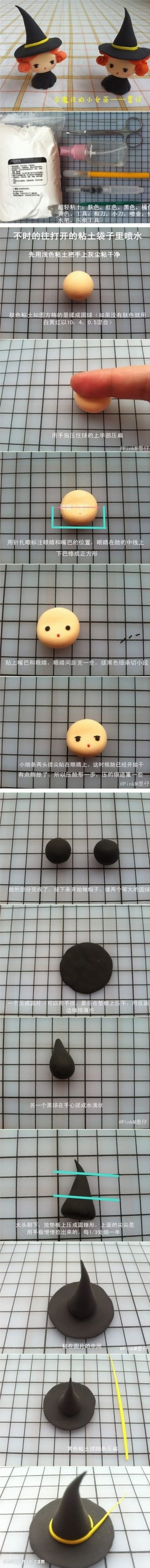 超輕粘土DIY手工制作扮女巫的小女孩玩偶 -  rpnrmr.com