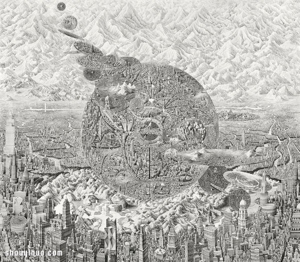 Ben Sack 用針管筆畫出外星都市般奇幻世界 -  rpnrmr.com