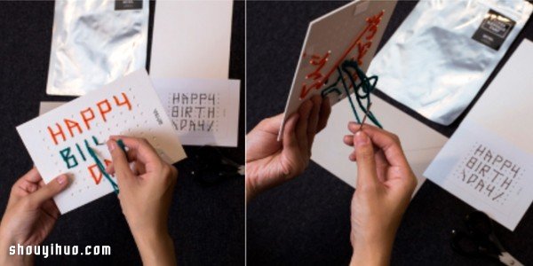 毛線+卡紙 DIY手工制作圣誕生日祝福賀卡 -  rpnrmr.com