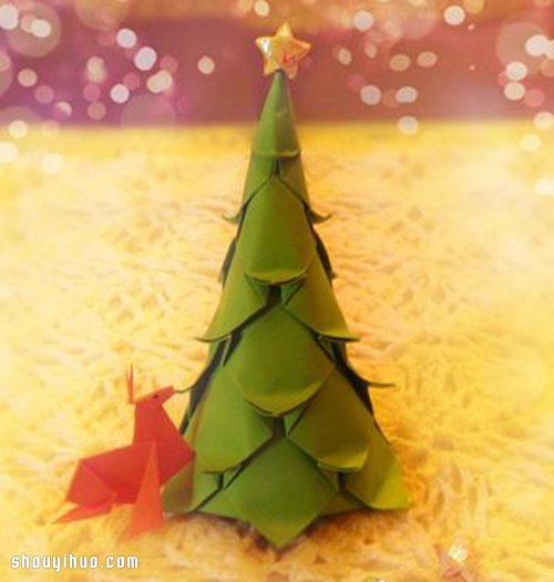 一張紙折紙立體圣誕樹手工DIY制作圖解教程 -  rpnrmr.com