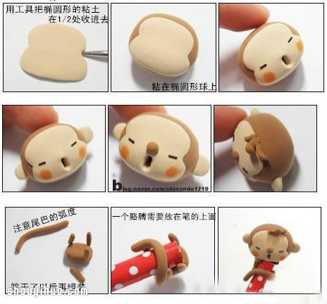 粘土制作可愛的爬樹小猴子玩偶圖解教程 -  rpnrmr.com