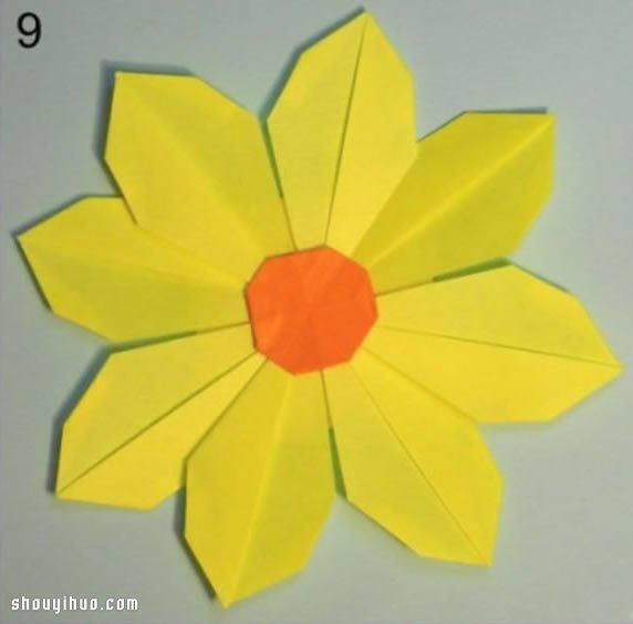 盛開的小黃花折紙 向日葵紙花折法圖解教程 -  rpnrmr.com