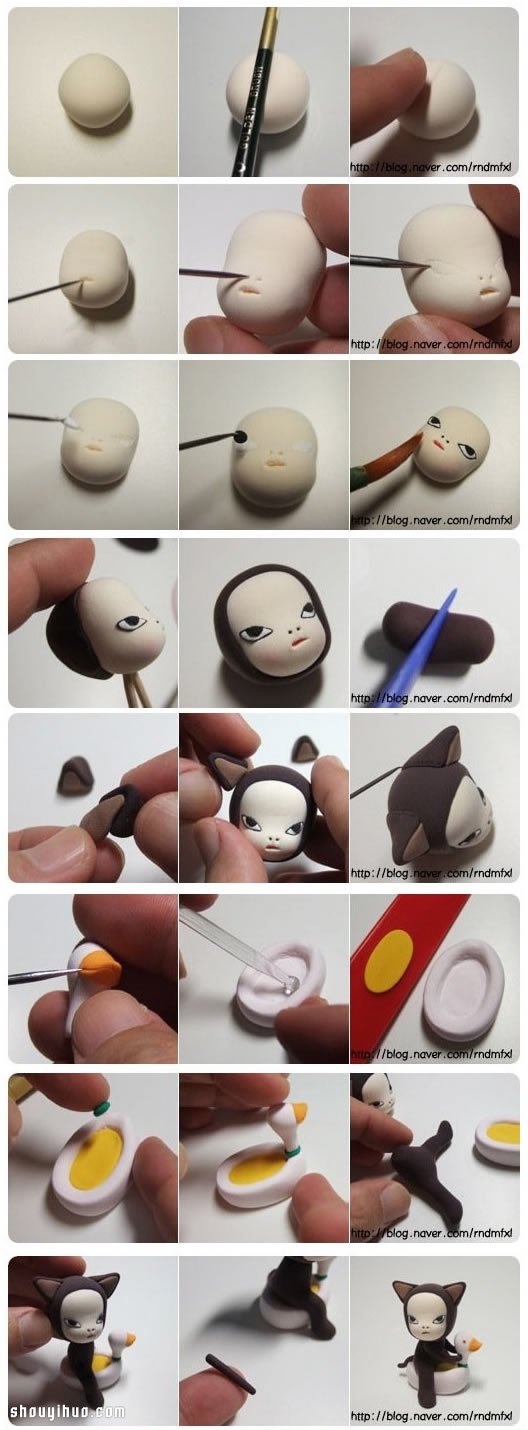 軟陶DIY手工制作坐在鴨子小船上的臭屁貓咪 -  rpnrmr.com