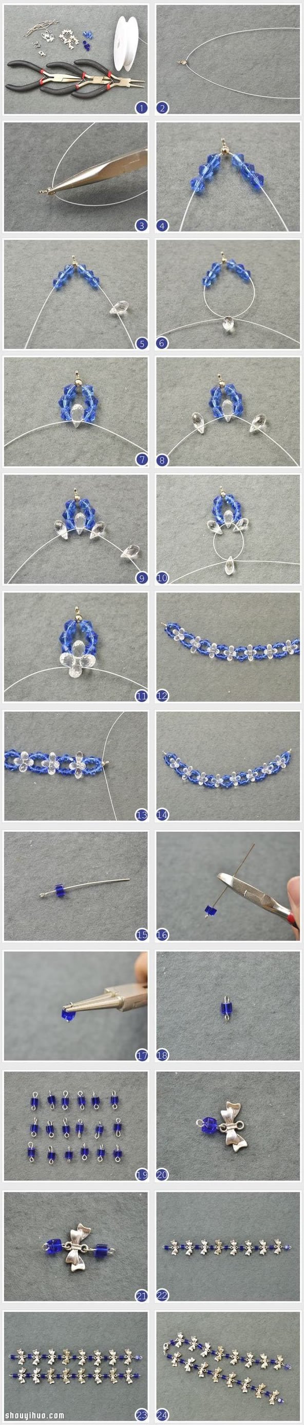 漂亮水晶串珠項(xiàng)鏈DIY手工制作圖解教程 -  rpnrmr.com
