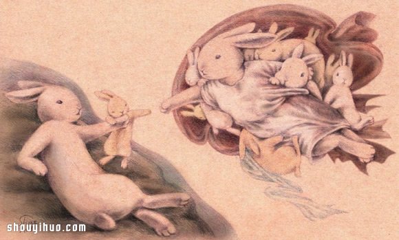 當(dāng)兔子遇上名畫 插畫家Shae的治愈系手繪 -  rpnrmr.com