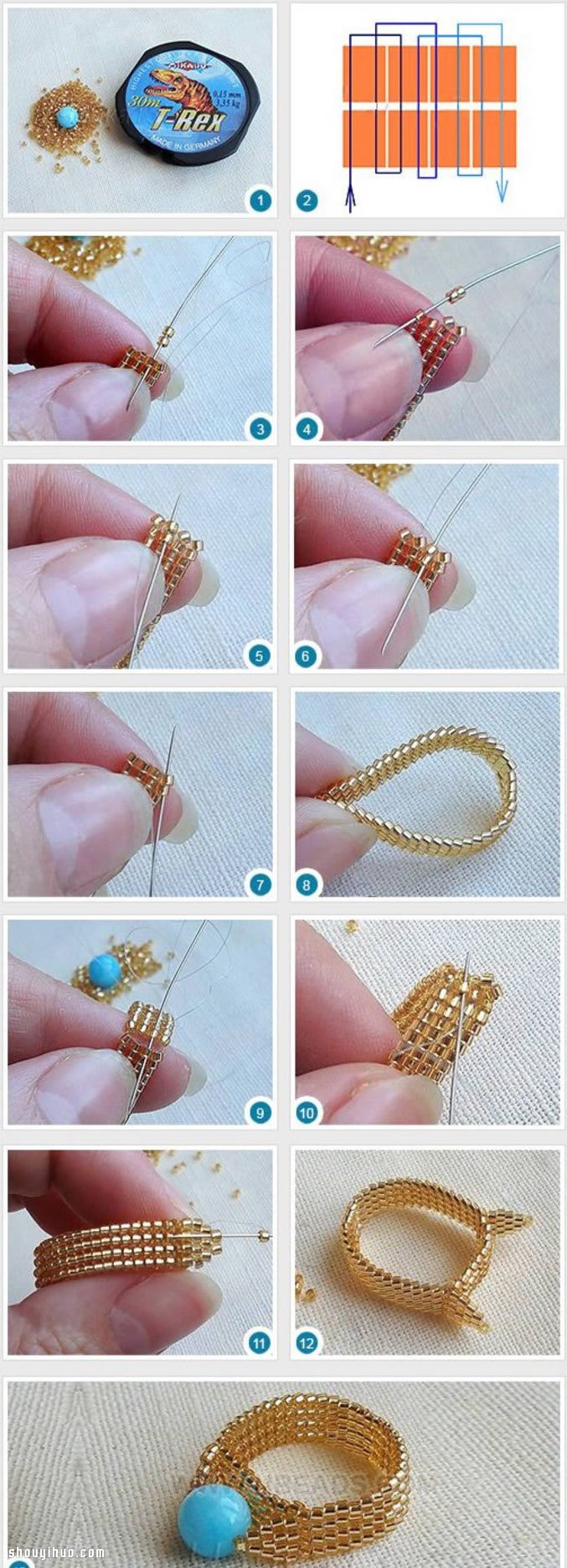 金燦燦的串珠寶石戒指DIY手工制作圖解教程 -  rpnrmr.com