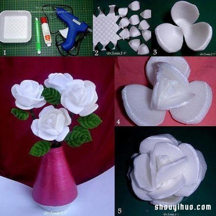 一次性塑料飯盒變廢為寶DIY手工制作白玫瑰 -  rpnrmr.com
