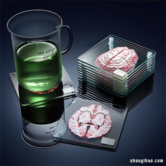 ThinkGeek 推出的大腦切片玻璃杯墊 -  rpnrmr.com