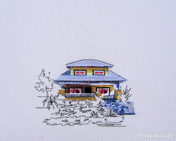 Stephanie K Clark刺繡畫 勾勒出美好小屋 -  rpnrmr.com