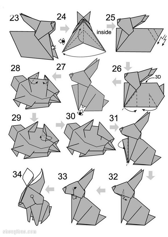 特別漂亮的立體兔子的折法圖解教程 -  rpnrmr.com