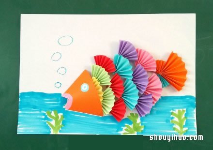 折紙扇子拼貼畫：可愛(ài)小魚和美麗蝴蝶 -  rpnrmr.com