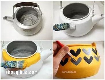壞掉的燒水壺廢物利用DIY制作花盆的方法 -  rpnrmr.com