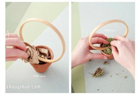 利用繡繃和卡紙 DIY環(huán)形裝飾盆栽的方法 -  rpnrmr.com