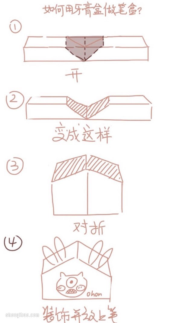 牙膏盒廢物利用 DIY制作筆筒的方法教程 -  rpnrmr.com