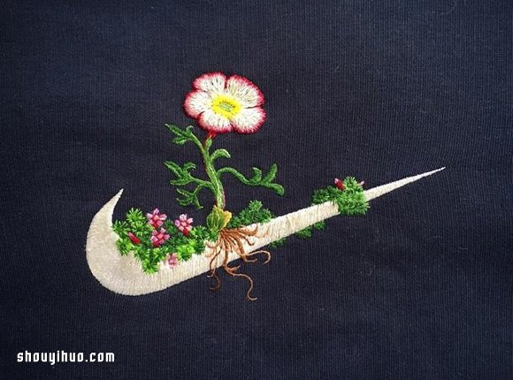 耐克 LOGO 上開出寧靜細膩的刺繡小花 -  rpnrmr.com