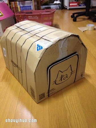 不要的紙箱廢物利用 DIY制作可愛貓窩的方法 -  rpnrmr.com