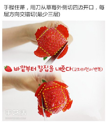 草莓切花的方法圖解 切草莓花的步驟教程 -  rpnrmr.com