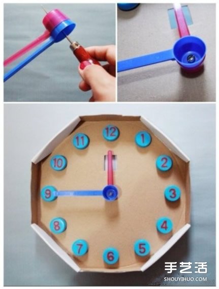 兒童玩具掛鐘小制作 紙盒和塑料瓶蓋DIY鐘表 -  rpnrmr.com