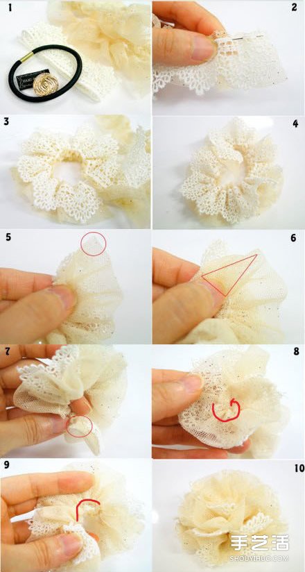 森女風(fēng)蕾絲頭繩DIY 蕾絲布花朵頭繩制作教程 -  rpnrmr.com