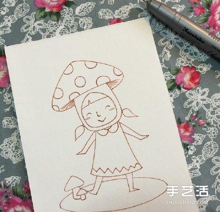 扮演蘑菇的可愛小女孩的畫法 教你如何著色 -  rpnrmr.com